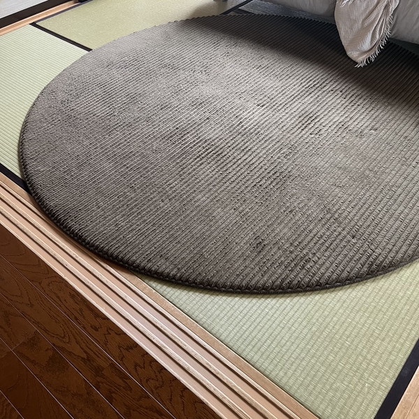 洗える+高反発 2層構造 フランネルラインラグマット LINNEL 円形タイプ